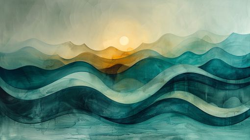 Golden Sun Over Teal Ocean Waves