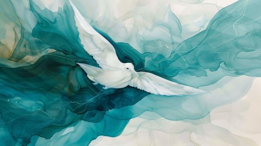 White Dove in Flowing Teal Currents