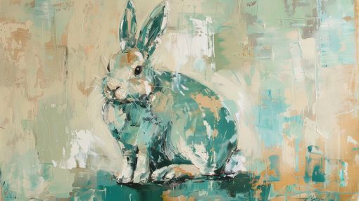 Teal Rabbit in Abstract Repose