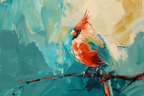 Cardinal Perched on Winter Branch