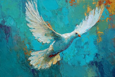 White Dove Soaring in Turquoise Sky