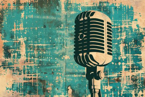 Vintage Microphone on Turquoise Grunge