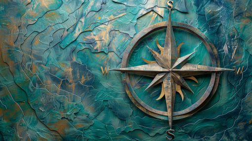 Weathered Compass on Turquoise Patina