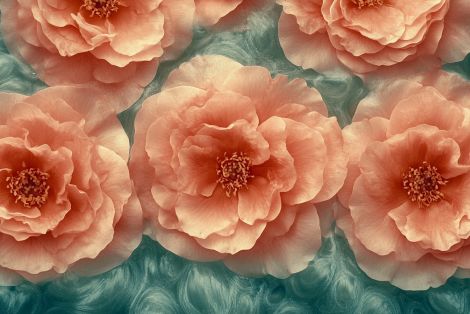 Coral Peonies on Turquoise Silk