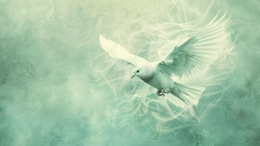White Dove in Ethereal Green Mist