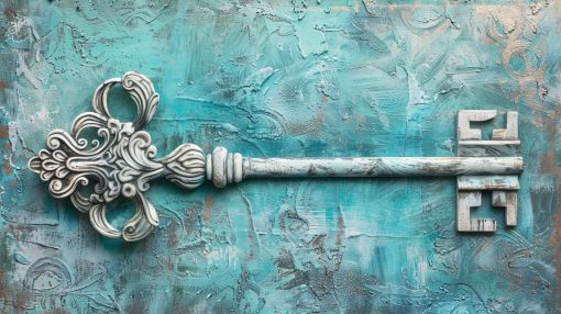 Ornate Silver Key on Turquoise