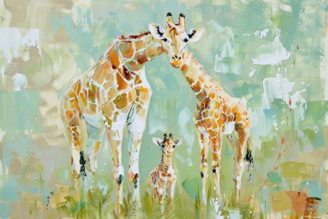 Giraffe Family in Golden Light
