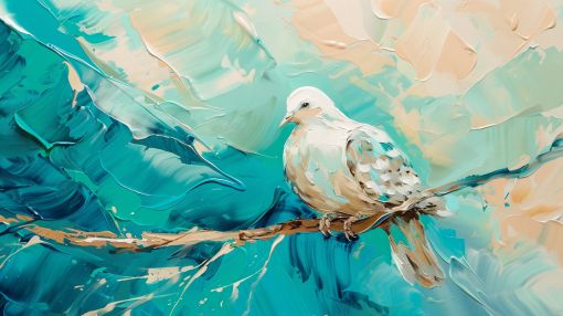 White Dove on Turquoise Impasto Branch