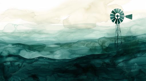 Windmill Over Emerald Rolling Hills