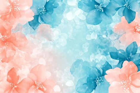Coral and Teal Watercolor Blossoms