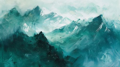 Misty Teal Mountain Peaks Rising