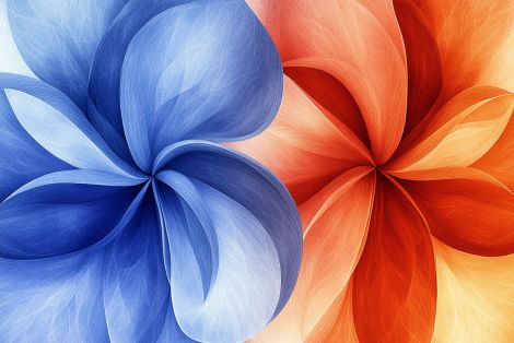Twin Blossoms in Blue and Orange
