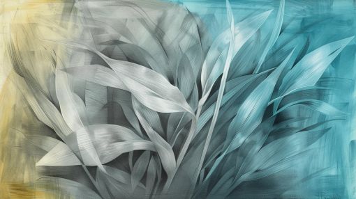 Silvered Leaves in Teal Breeze