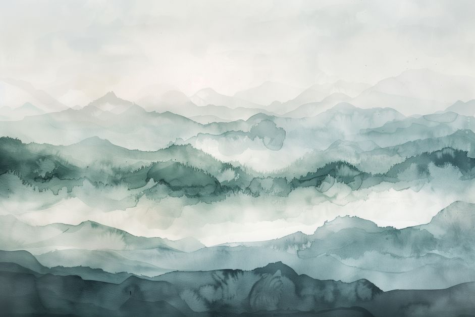 Misty Mountain Layers in Watercolor