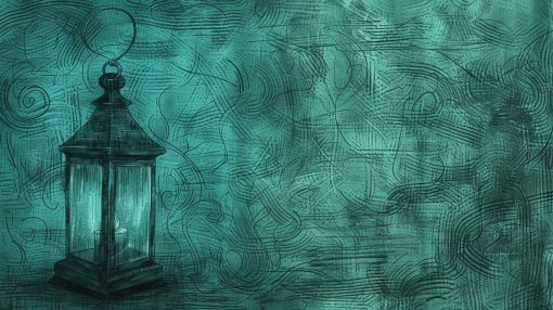 Teal Lantern in Swirling Darkness