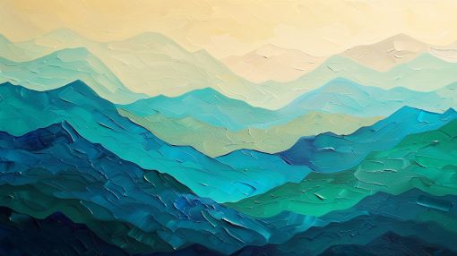 Rolling Mountains in Teal and Gold
