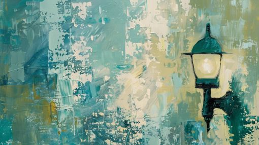 Glowing Lantern in Teal Rain