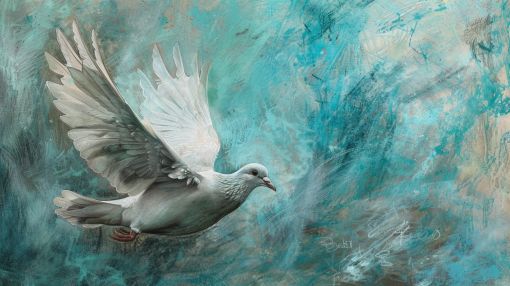 White Dove in Turquoise Flight