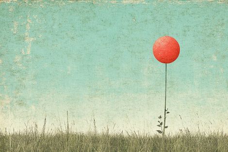 Red Balloon Rising Above the Meadow