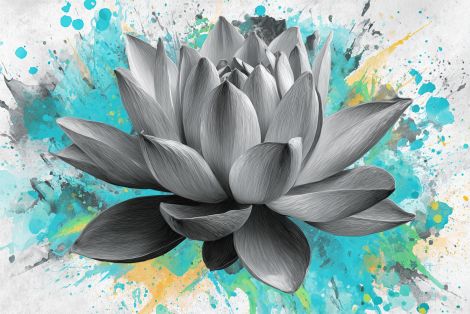 Silver Lotus on Turquoise Splatter
