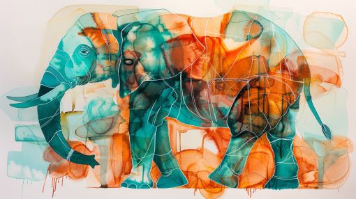 Elephant in Teal and Amber Flow