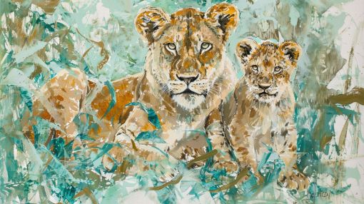 Lioness and Cub in Emerald Wild