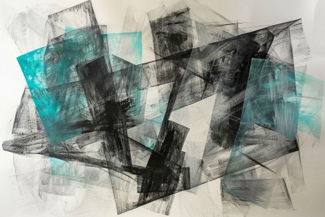 Fractured Geometry in Teal and Charcoal