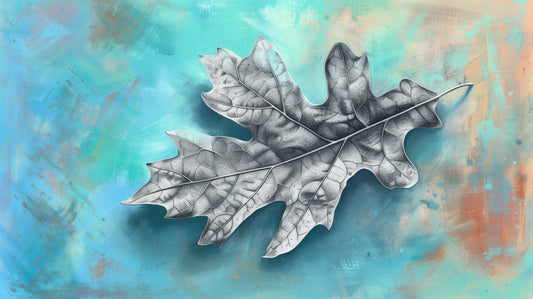 Silver Oak Leaf on Turquoise Canvas