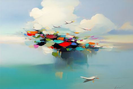 Colorful Flock Over Tranquil Waters
