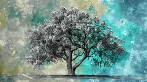 Solitary Oak in Teal Mist