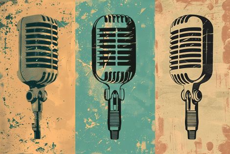 Retro Microphones in Vintage Triptych