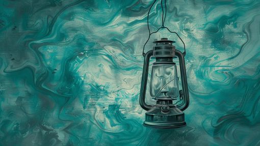 Vintage Lantern on Teal Marble Swirl