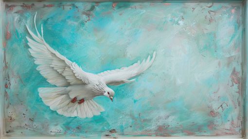 White Dove Soaring in Turquoise Sky