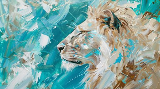 Majestic Lion in Turquoise Brushstrokes