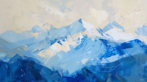 Alpine Peaks in Abstract Blue