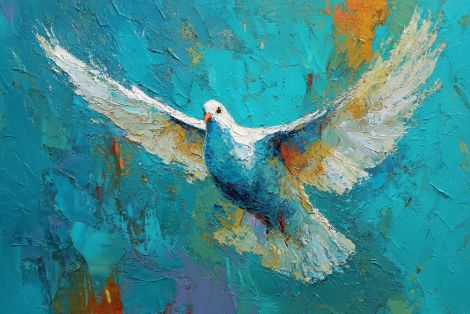 White Dove Soaring in Turquoise Sky