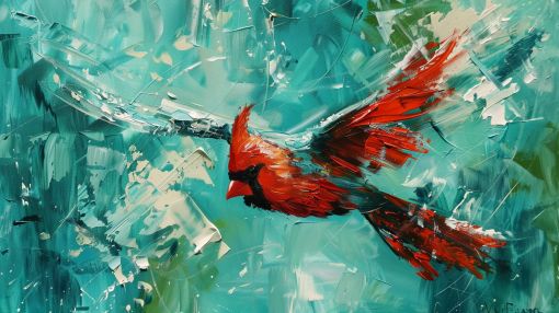 Cardinal in Flight Turquoise Skies