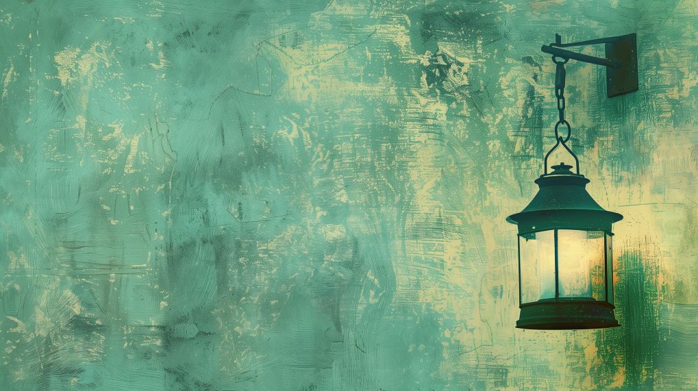 Weathered Lantern on Turquoise Wall