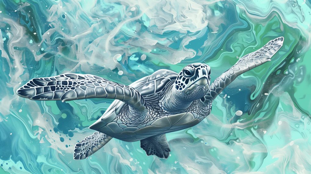 Silver Sea Turtle in Turquoise Currents