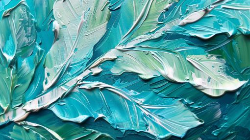 Tropical Leaves in Turquoise Impasto