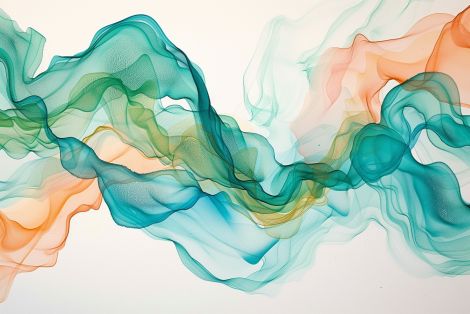 Flowing Teal and Coral Silk Waves