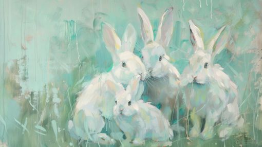 White Rabbits in Soft Mint Garden