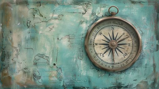 Vintage Compass on Weathered Teal Canvas
