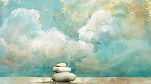 Tranquil Stones Beneath Golden Clouds