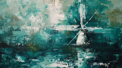 Teal Windmill in Abstract Storm