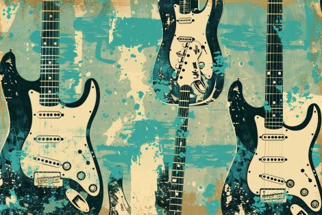 Vintage Electric Guitars Grunge Collage