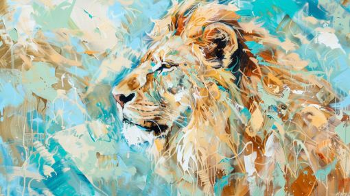 Majestic Lion in Turquoise Breeze