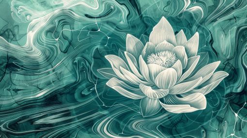 Lotus Bloom in Teal Marble Waves