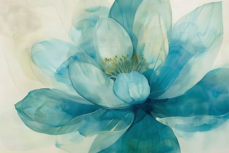 Ethereal Teal Lotus in Watercolor