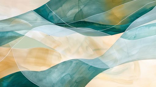 Flowing Teal Waves Over Golden Sand
